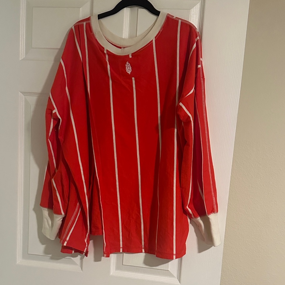 Free people Red and White Striped Long Sleeve Shirt